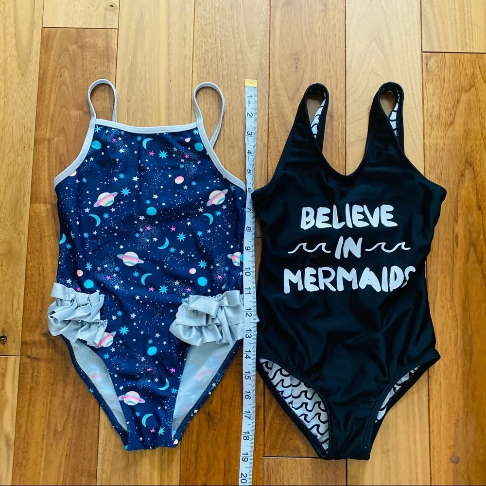 Girls One Piece Swimsuit Bundle Size 5-6 Set of 2 Pool Beach Summer Swimwear